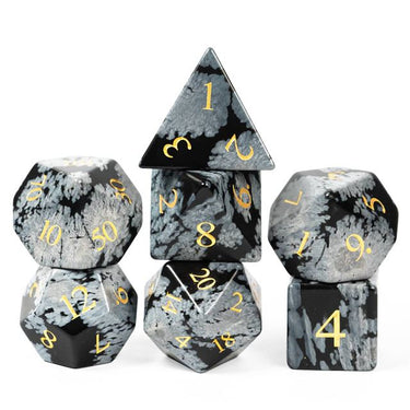 Frosted Black Snowflake Gemstone - 7pcs RPG Dice Set